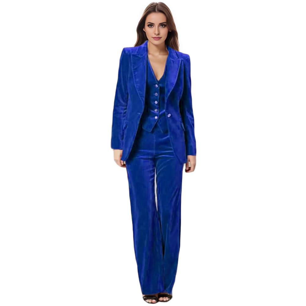 Womens Velvet Suits Plus Size Pant Suits for Women Dressy 3 Piece Set Business Blazers for Work Professional