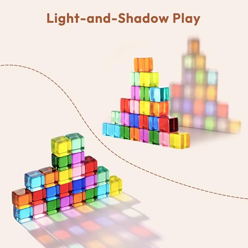Image of Woodtoe Rainbow Building Blocks for Kids, 24 PCS Gem Blocks Toys Ages 3-6 | Acrylic Blocks, Montessori Stacking Toy for 3 4 5 6 Year Old, Educational STEM Creative Sensory Toy Gifts for Kids Boys Girls