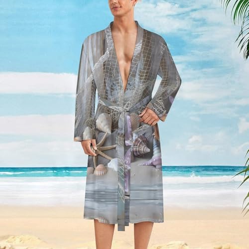 Starfish Shell on Teal Board Funny Men's Robe Soft Lightweight Bathrobe Long-sleeve Spa Robes2