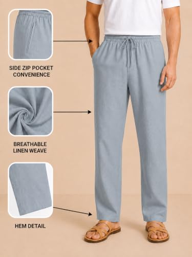Image of TAGDO Cotton Linen Pants for Man | Lightweight & Breathable Fabric | Elastic with Drawstring | Straight Fit & One Side Zip Pocket | Casual, Holidays, Travel & Everyday Wear (2076)