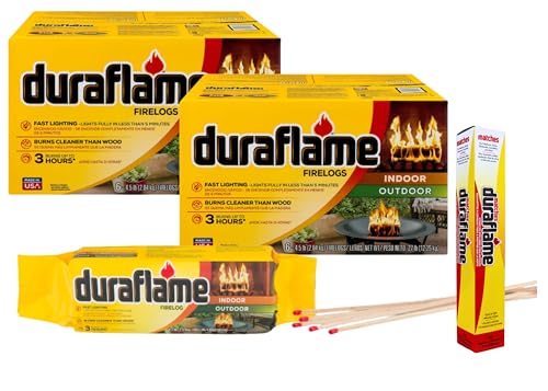 Duraflame 12-Pack Indoor/Outdoor Logs for Fireplace & Fire Pit, 3-Hour Burn, 4.5lb Each (2 Pack + Matches)
