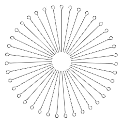 TOAOB 200pcs Stainless Steel Eye Pins 50mm Open Eye Pins Head Pins for DIY Earring Necklace Jewelry Making