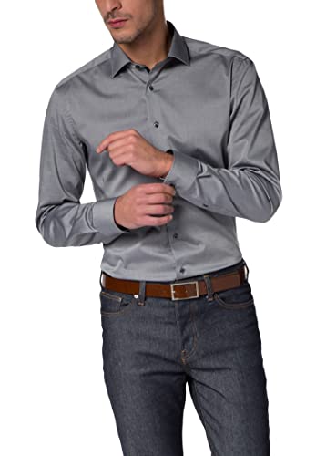 Eterna Uomo Plain Stretch Shirt Slim Fit Grey