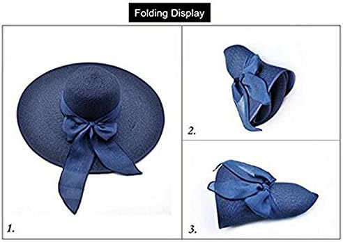 Womens Big Bowknot Straw Hat Beach Cap Beachwear Wide Floppy Hat Foldable Roll up Big Brim Hats Sun Hat UPF 50+ - Image 3