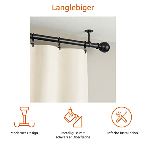 Amazon Basics Gardinenstangen Deckenhalterung Metall, Vorhangstange Deckenbefestigung für Stangen bis 25 mm, 2er-Set, Schwarz