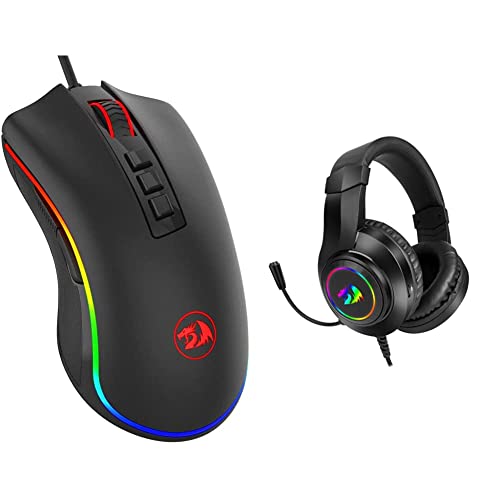 Image of Redragon Cobra M711 Wired USB 10,000 DPI Gaming Mouse with 7 Programmable Buttons and 16.8 Million Chroma RGB Color Backlight (Black) & Hylas H260 RGB Gaming Headset with Microphone, Wired