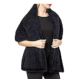LVCOMEFF Women Knitted Mink Fur Shawl Wrap Party 2021 (black)…
