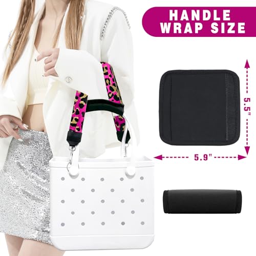 Image of Strap Wrap for Bogg Bag, Accessory for Bagg Bag, With Adjustable Shoulder Leopard Print Crossbody Strap, Black Handle Wrap Protector and Metal Buckle(Style 7)