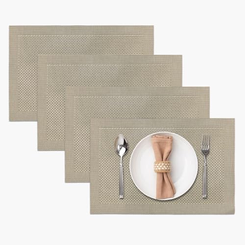 Image of Amazon Brand - Umi PVC Vinyl Box Design Placemat ST0000434 - Heat Resistant, Wipe Clean, Anti-Skid Table Mats for Dining Table, KitchenHome Decor (30x45 CM Golden Set of 4)