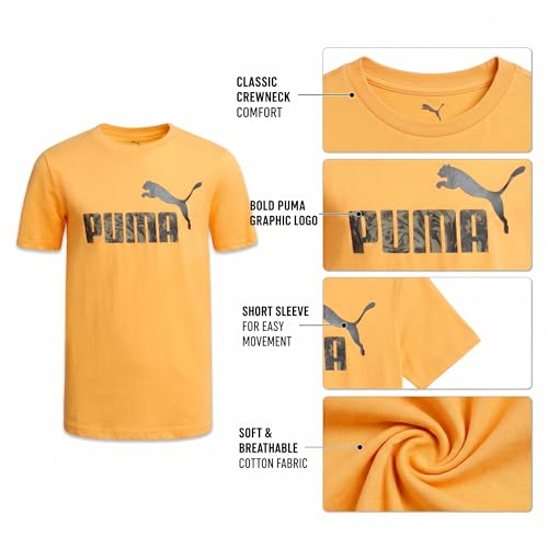 Image of PUMA Boys T-Shirts Athletic Crewneck Short Sleeve Tees (Sizes S-XL) | Soft Breathable Cotton Blend, Comfortable Casual Fit, Great for School, Play & Everyday Wear