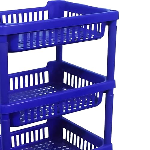 Image of Oblivion Kitchen Organiser Rack - Vegetable Storage Cart, Multipurpose 3 Layer Plastic Storage Stand - Durable Utility Basket for Vegetables, Fruits & Home Utility - Space-Saving Accessory (Pack of 1)