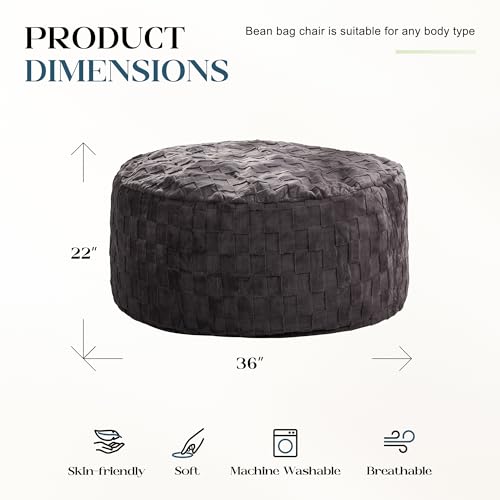 Image of Hobestluk Large Bean Bag Chairs 3FT Big Adults BeanBag Chairs Plaid Cover