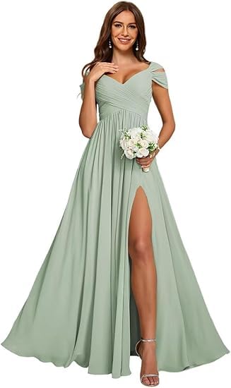 JIIL Abendkleid,Damen Off Shoulder Chiffon...