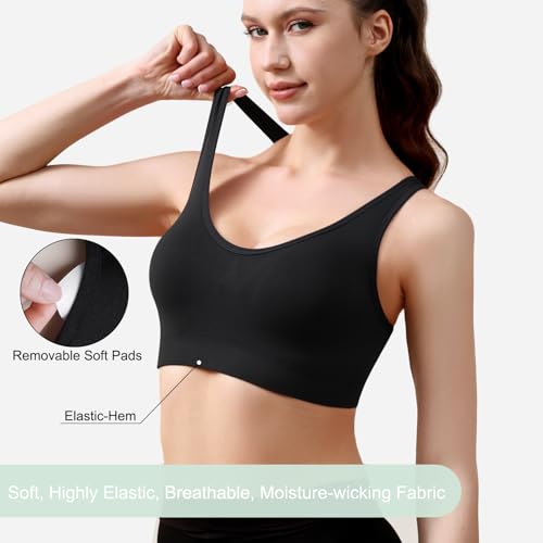 Image of Double Couple 3 Pack Sports Bras for Women Medium Support Adjustable Padded Crossback Sports Bra for Yoga Gym