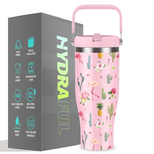 Hydraful 40 oz Tumbler with handle flip straw,Leak Proof Vacuum Insulated Cup Water Bottle Fit in Cup holder for Home,Outdoors,Insulated Stainless Steel Travel Coffee Mug,Keep ice Cold for 34 Hours