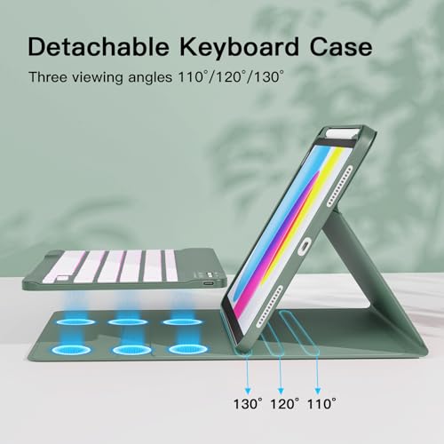 Image of RAYMCRAFT for iPad 11th (A16, 2025) /10th Generation Case with Keyboard, Mouse and Detachable Wireless Keyboard, 7-Color Backlight, Slim Case with Pencil Holder, Olive Drab