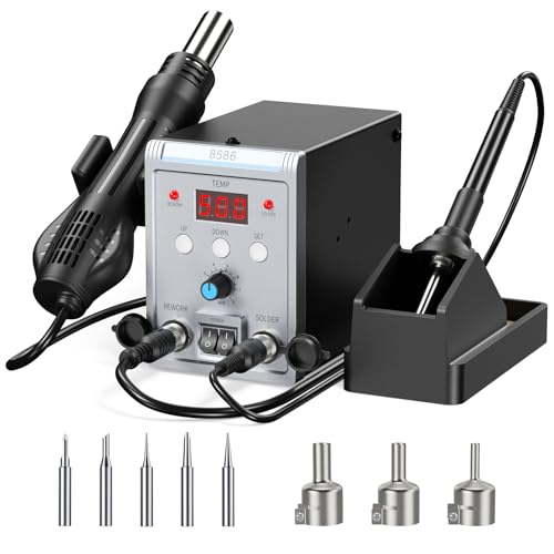 Station de Soudage 700w Station de Soudage et de Fer à Souder à Air Chaud, Station de Dessoudage 2 En 1 Rework Station Fer à Souder Avec pour L'éLectronique (Argent)