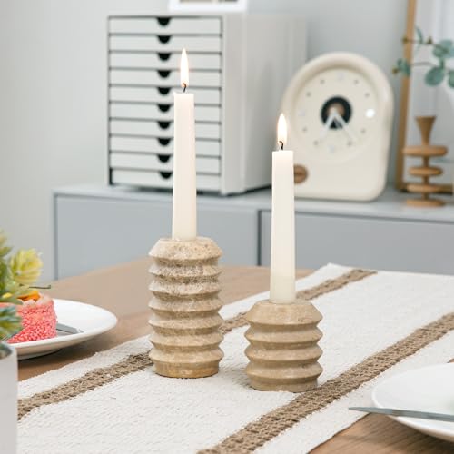 WORHE Candle Holders Italy True Natural Travertine Stone 0.4" Thick