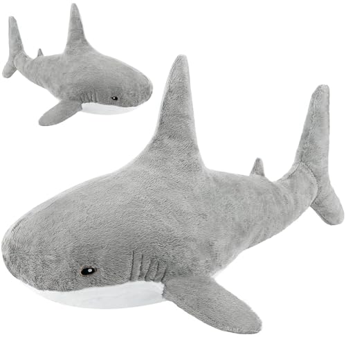 Danbghyuo Almohada Gigante de Peluche de Tiburón, Peluche Suave Juguete de Ballena Azul Almohada, Cómoda para Dormir, Cojín de Espalda, Regalo para (45cm, Tiburón Gris)