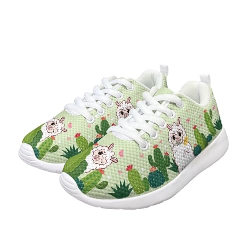 Little Big Girls Cute Sneakers Lace Up Mesh Sports Shoes Sheep Cactus Athletic Sneakers Lightweight Breathable Running Tennis Fitness Shoes Comfortable Casual Walking Shoes White US 123