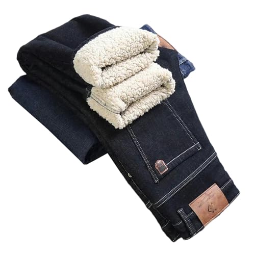 Winter Warm Jeans Men Straight Stretch Thick Casual Thermal Denim Pants Business Work Trousers Clothing