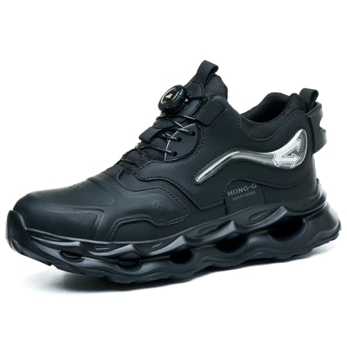 NACKINg Arbeitsschuhe Herren Damen Sicherheitsschuhe Leicht Wasserdicht Stahlkappenschuhe rutschfeste Dämpfung Arbeitsturnschuhe Sneakers mit Drehverschluss, Schwarz, EU 39