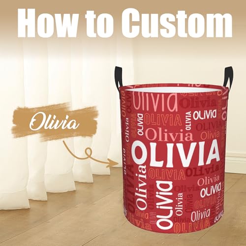 Image of Custom Name Laundry Hamper, Personalized Laundry Basket with Name for Boys Girls Kids Men Women, Customized Name Dirty Clothes Basket Gifts for Clothes Toy Bathroom Bedroom Laundry Room Dorm
