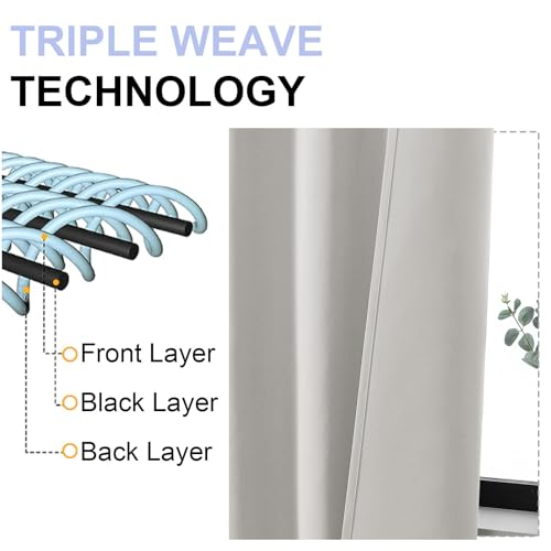 Image of Simplebrand Ava Natural Extra Long 10ft Curtains for Patio 120 Inches Long 2 Panels Set, Room Darkening Solid Thermal Insulated Energy Saving Rod Pocket Window Treatment Curtains Drapes, 50 Wx120 L