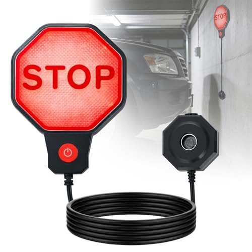 Wadoy LED Garage Parking Sensor Aid with Red Yellow Green Display Adjustable Ultrasonic Car Stop Indicator Set Stop Distance 66 ft Battery or Powered No-Drill Wall Mount for Home Garage