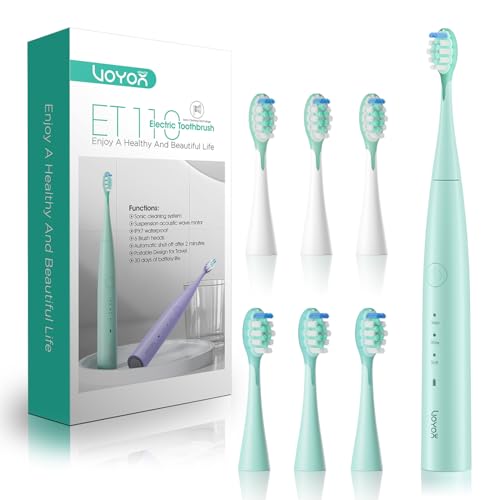 VOYOR-HEALTH Cepillo de Dientes Eléctrico Sónico para Adultos, Autonomía de 70 Días, Con 6 Cabezales - 41,000 VPM, Cepillo Eléctrico de Viaje IPX7 Impermeable con Función de Memoria, ET110 Verde