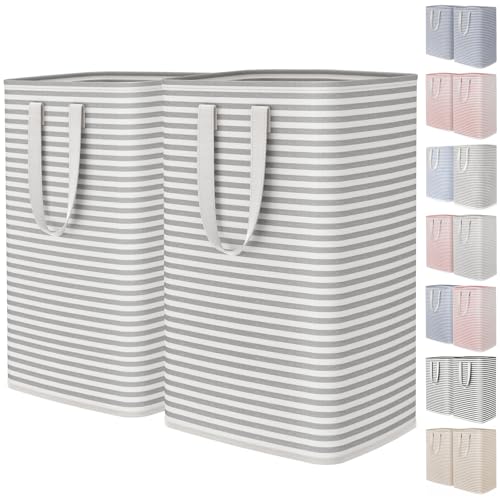 Lifewit 2 Pack Laundry Basket 80L Each, Collapsible Clothes Hamper with Reinforced Handles, Freestanding Waterproof Design for Bedroom and Laundry Room, Grey 160L Total