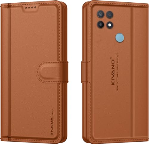 Image of KIVANO LUXE Compatible for Oppo A15 / Oppo A15s Luxury Handmade Leather Magnetic Flip Folio Case | Card Holder & Kickstand | Slim Protective Cover | Unisex - Brown