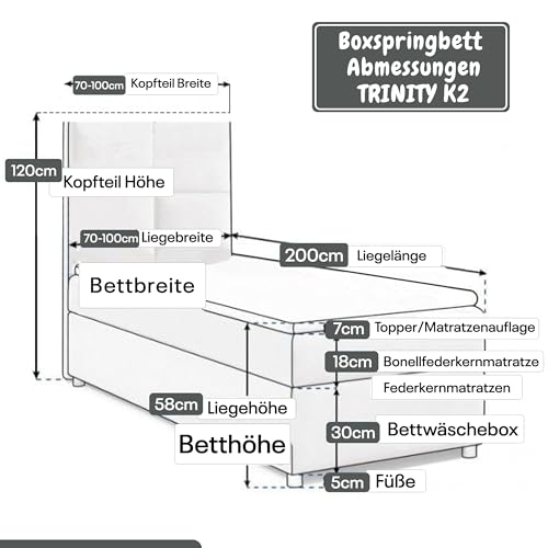 Best For Home Trinity K2 Boxspringbett Single Bonellfederkern | Boxspringbett mit Matratze und Topper | Boxspringbett 80x200 mit Bettkasten| Einzelbett | Polsterbett - Lieferung an die Bordsteinkante – Bild 6