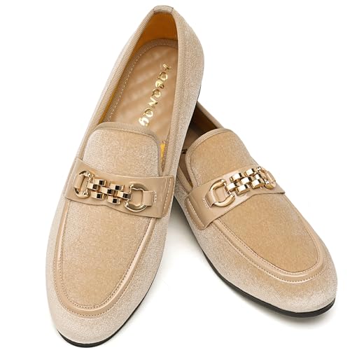 FQEQNQG Men's Fashion Formal Velvet Loafers and Wedding Dress Shoes for Men, Penny Slip-On Smoking Luxury Men Casual Shoes, Beige, 8