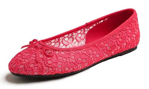 Image of FEVERSOLE Round Toe Lace Ballet Crochet Flats Women's Comfy Breathable Shoes
