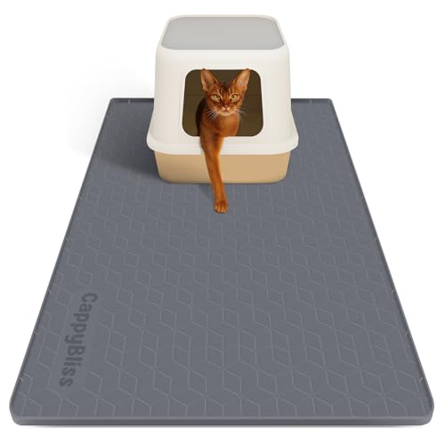 CappyBliss Large Cat Mat for Litter Box, 34"x22" Waterproof Silicone Mat with Litter Trapping, Easy Clean & Non-Slip Floor Pad for Cats (Dark Gray)