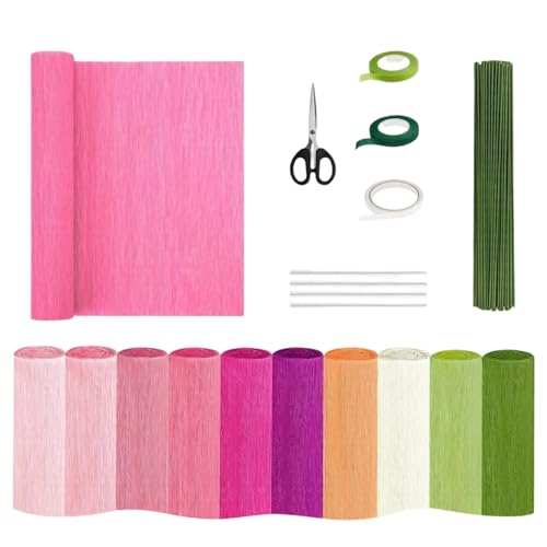 Papier crépon avec fil à fleurs et ciseaux pour roses DIY