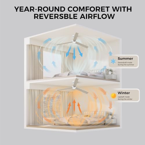Image of TALOYA 52 inch Ceiling Fan,Silver Finish,6-Speed,Dimmable,Noiseless,Reversible DC Motor,3 blades
