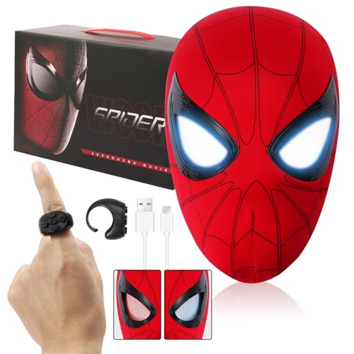 Shampoer Spider Superhero Dynamic Mask - Remote LED Light & Moving Mech Eyes for Immersive Hero Experience Nice Choice for Superhero Fans