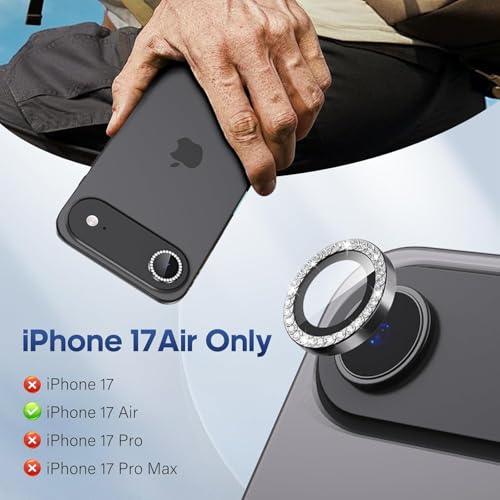 Image of CLITZ for iPhone 17 Air Camera Lens Protector Bling, Individual Diamond Metal Ring with 9H Hardness, Scratch-Proof Camera Screen Protector, Stylish Accessories, Case Friendly (Black)