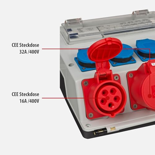 Brennenstuhl Wandverteiler IP44 (Stromverteiler zur Wandbefestigung 32A, mit FI-Personenschutzschalter 30mA)