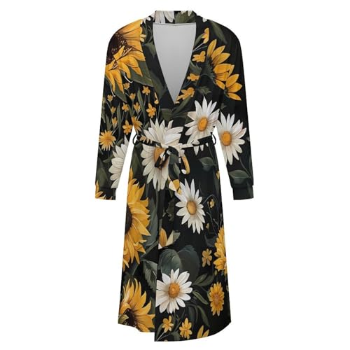 Sunflower And Daisy Flowers Soft Robe Long Sleeve Bathrobes V Neck Sleepwear Spa Robes with Belt Men Woman4