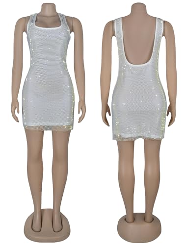 Image of Figdaw Adjustable Straps Rhinestone Bodycon Dress for Women Special Occasions