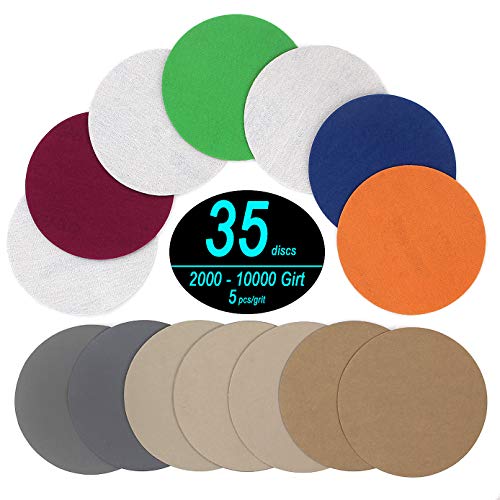 Up To 60% OFF ADVcer 5 inch 35pcs Sanding Discs, Hook and Loop 2000-10000 Grit 7 Assortment Sandpaper, No Hole Wet and Dry Round Sand Paper Pad Assorted Set for Polishing Finishing Sander (#2k/2.5k/3k/4k/5k/7k/10k)