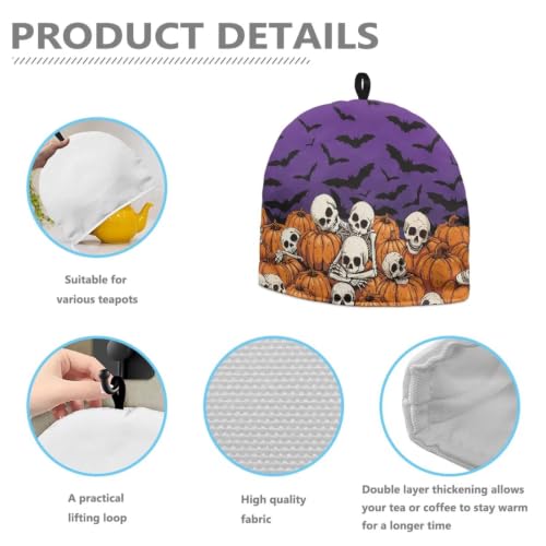 Image of Hudotybom Halloween Skeleton Teapot Cozies Stain Resistant Teapot Cozy Breakfast Warmer Kitchen Home Decoration Tea Pots Decor