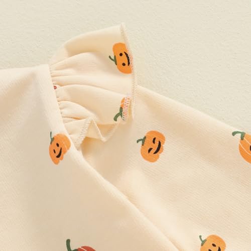 Toddler Girl Halloween Outfits Baby Pumpkin Ruffle Crewneck Sweatshirt Top Pant Set Infant Cute Fall Winter Clothes3