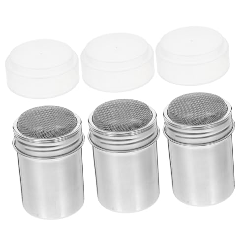 Mikinona 3Pcs Stainless Steel Sugar Shaker with Lid Versatile Flour Duster Powdered Sugar Dispenser for Baking Cocoa Cinnamon and Spice Dishwasher Safe Kitchen Tool