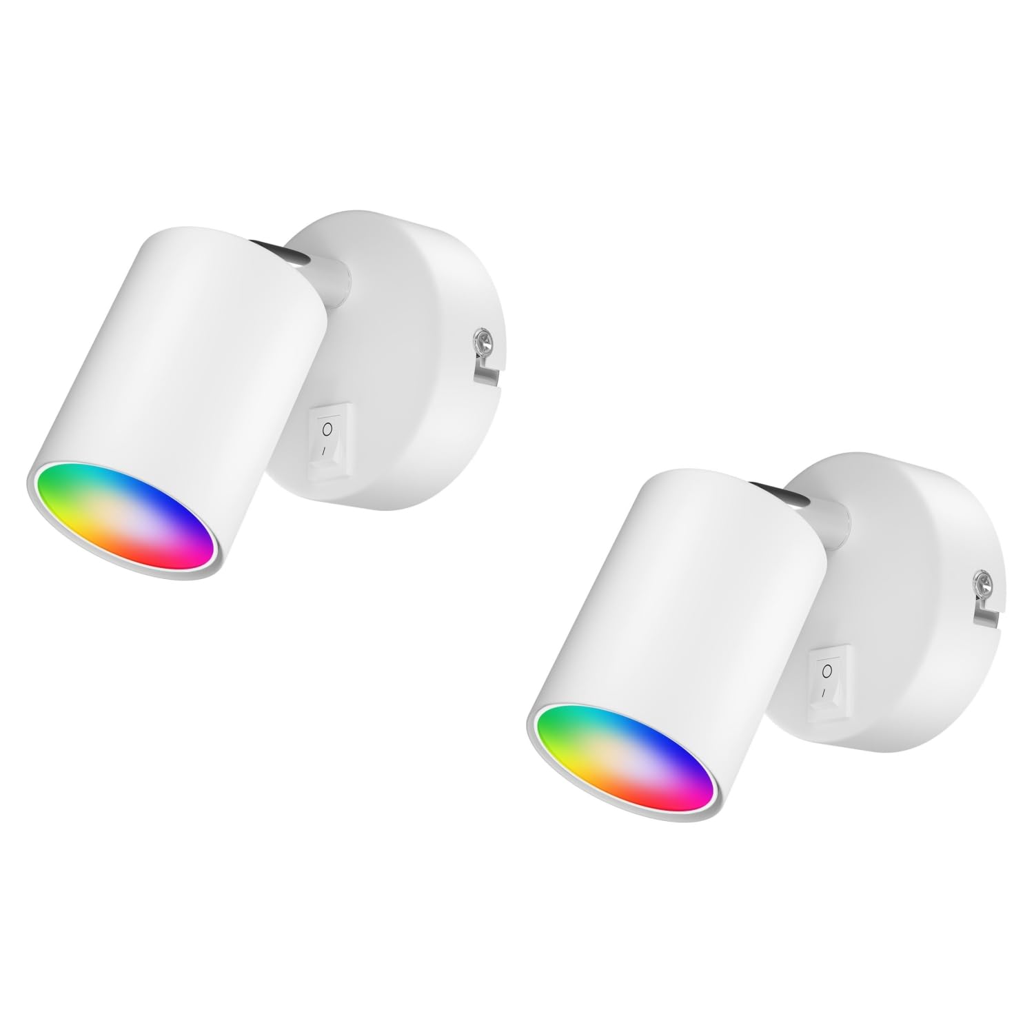 ledscom.de 2 spoty ścienne WAIKA, jednopłomienne, z przełącznikiem, GU10, biały mat, w zestawie z lampą LED Smart Home RGBW GU10, 5.41W, 473lm