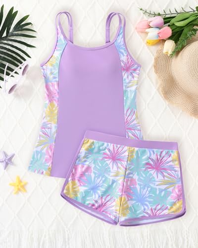 Image of Teen Girls Tankini Swimsuit Adjustable Straps Modest Bathing Suits Girl 2 Piece Swimwear with Shorts 7-16 Years