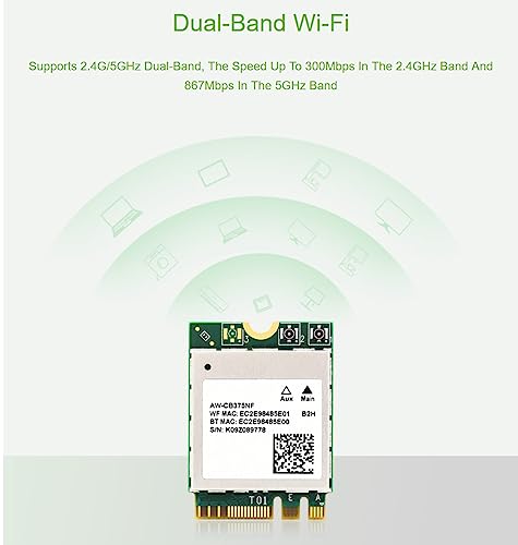 AW-CB375NF Dual-Band Wireless NIC 2.4G/5GHz Dual-Band WiFi 5 Bluetooth 5.0, RTL8822CE-CG Core miniatura 4